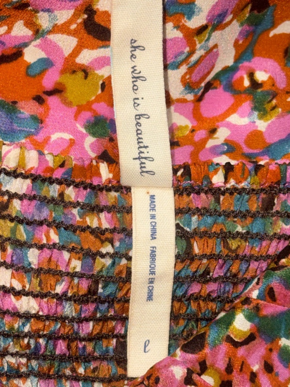 Maeve Pink and Green Colorful-Print Smocked Midi Dress - Picture 7 of 7